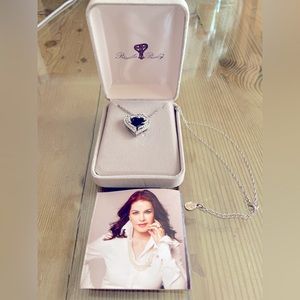 Priscilla Presley costume jewelry Deep Blue Heart pendant Silver necklace